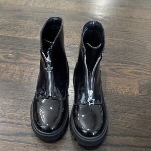 Black Patent Star-Zip Ankle Boots Like New
